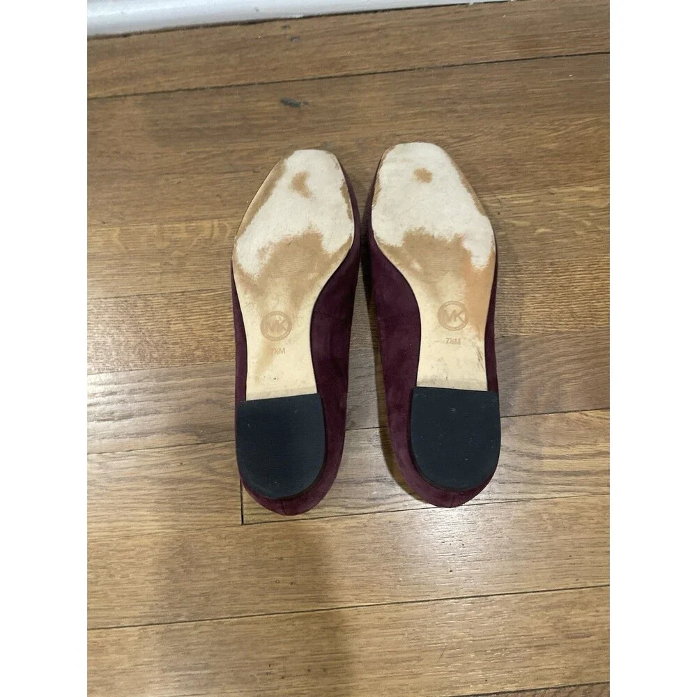 Michael Kors Gloria Women's 7.5 Plum Suede Ballet Flats Gold Buckle Slip-On Shoe
